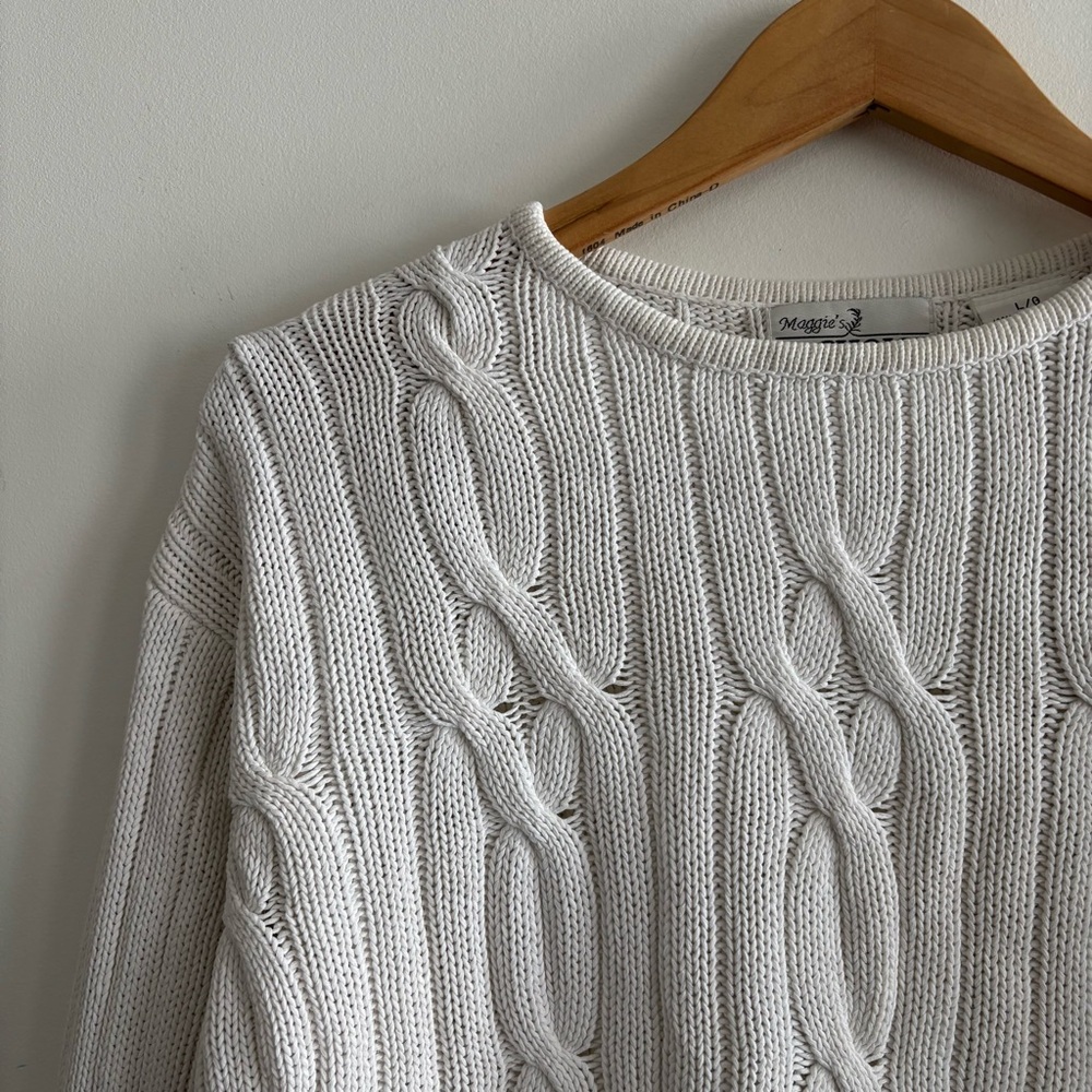 Vintage 100% Cotton Scoop Neck Cable Knit Sweater - Picture 3 of 9